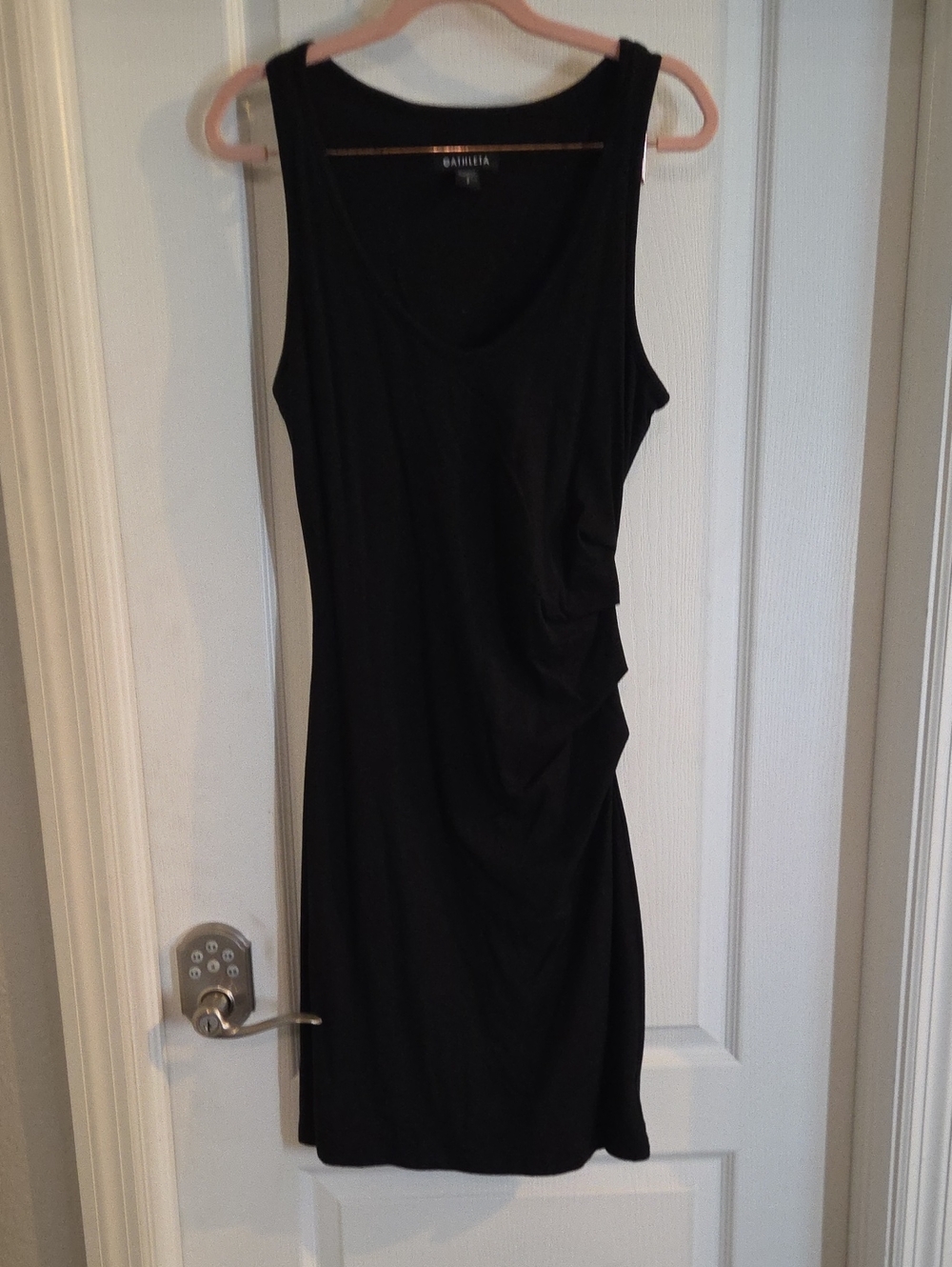 Athleta Black Sleeveless Midi Dress with Side Ruching